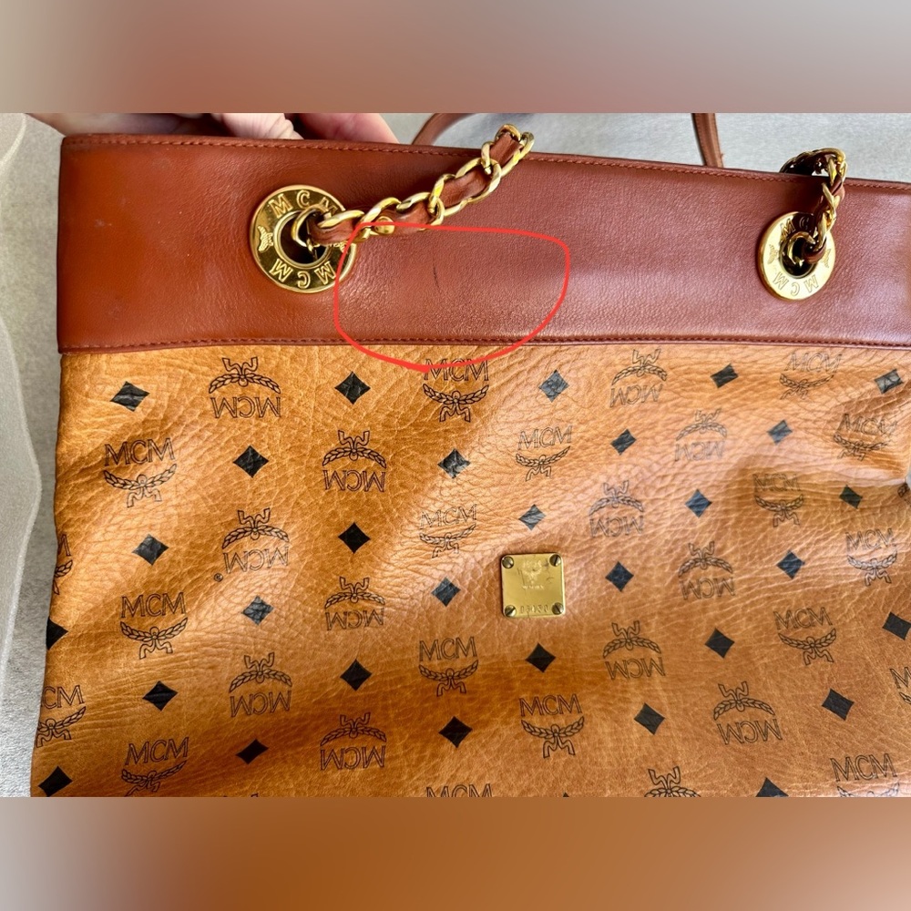 MCM Vicetos Cognac Chain Shoulder Tote Bag - Picture 8 of 16